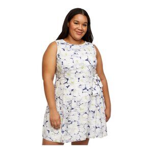 Tommy Hilfiger Size 16 Sleeveless Crewneck White Floral Belted Dress EUC